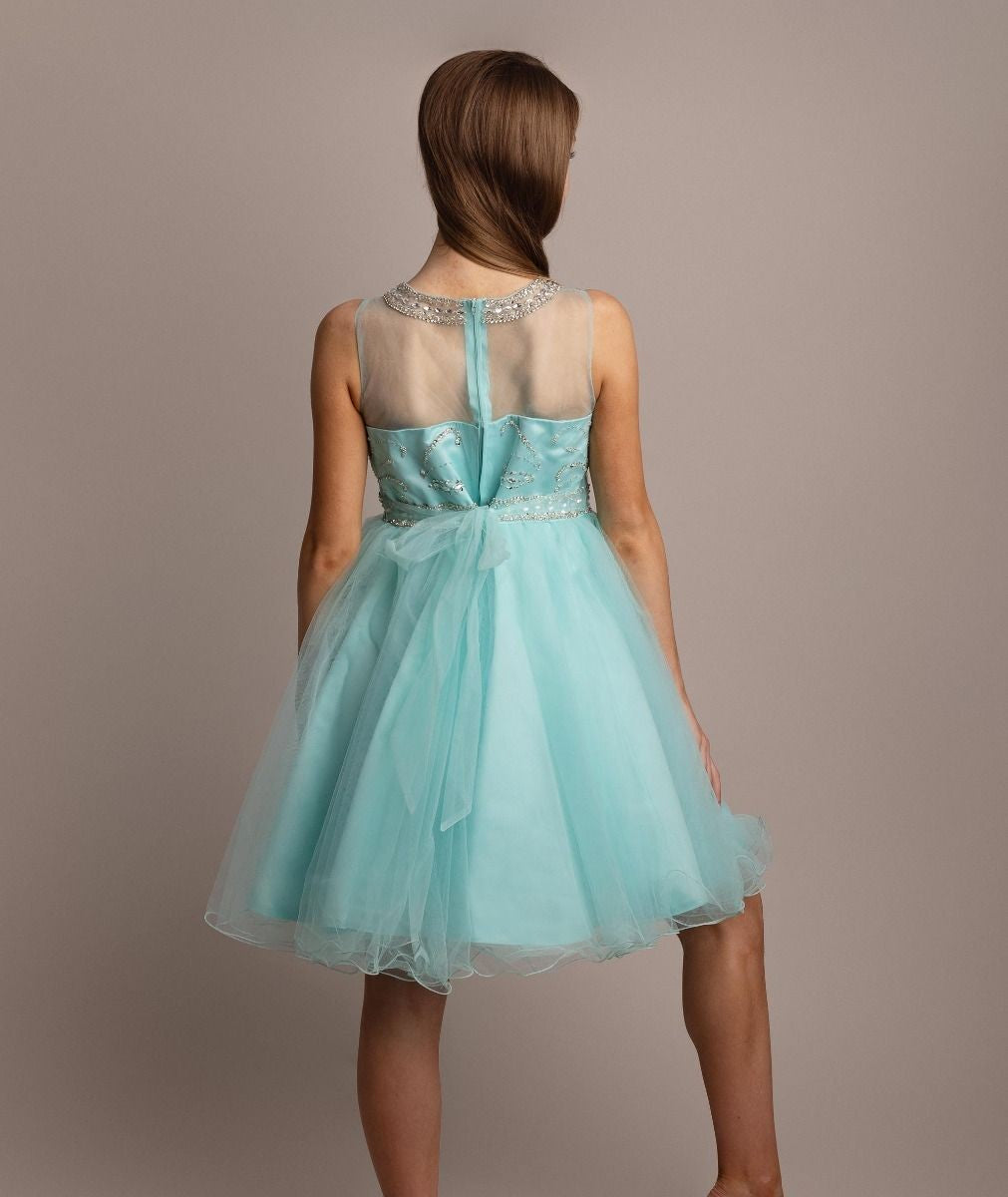 Robe en tulle avec embellissements en sequins pour filles - LOLA - Bleu Aqua