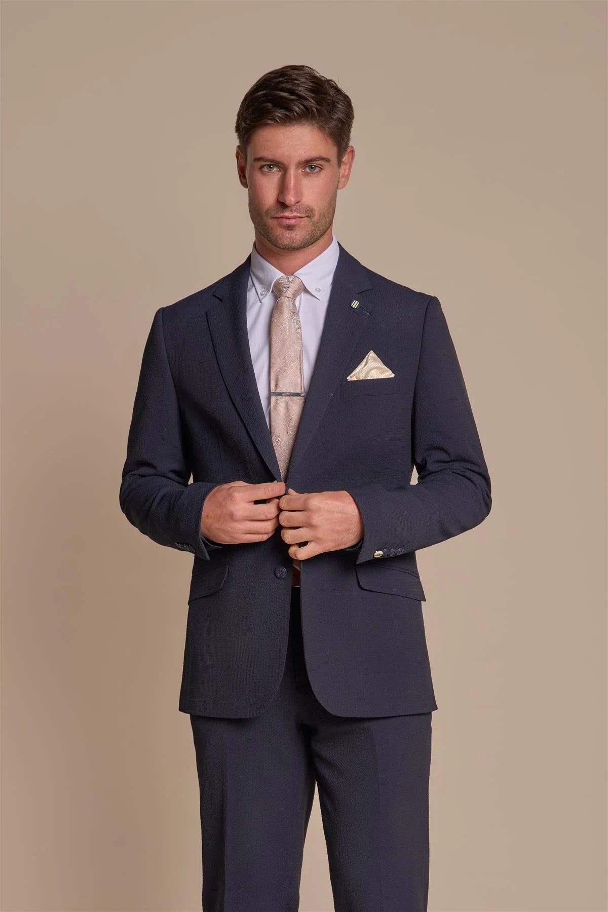 Men’s Textured Slim Fit Suit Jacket– SIREN - Navy Blue