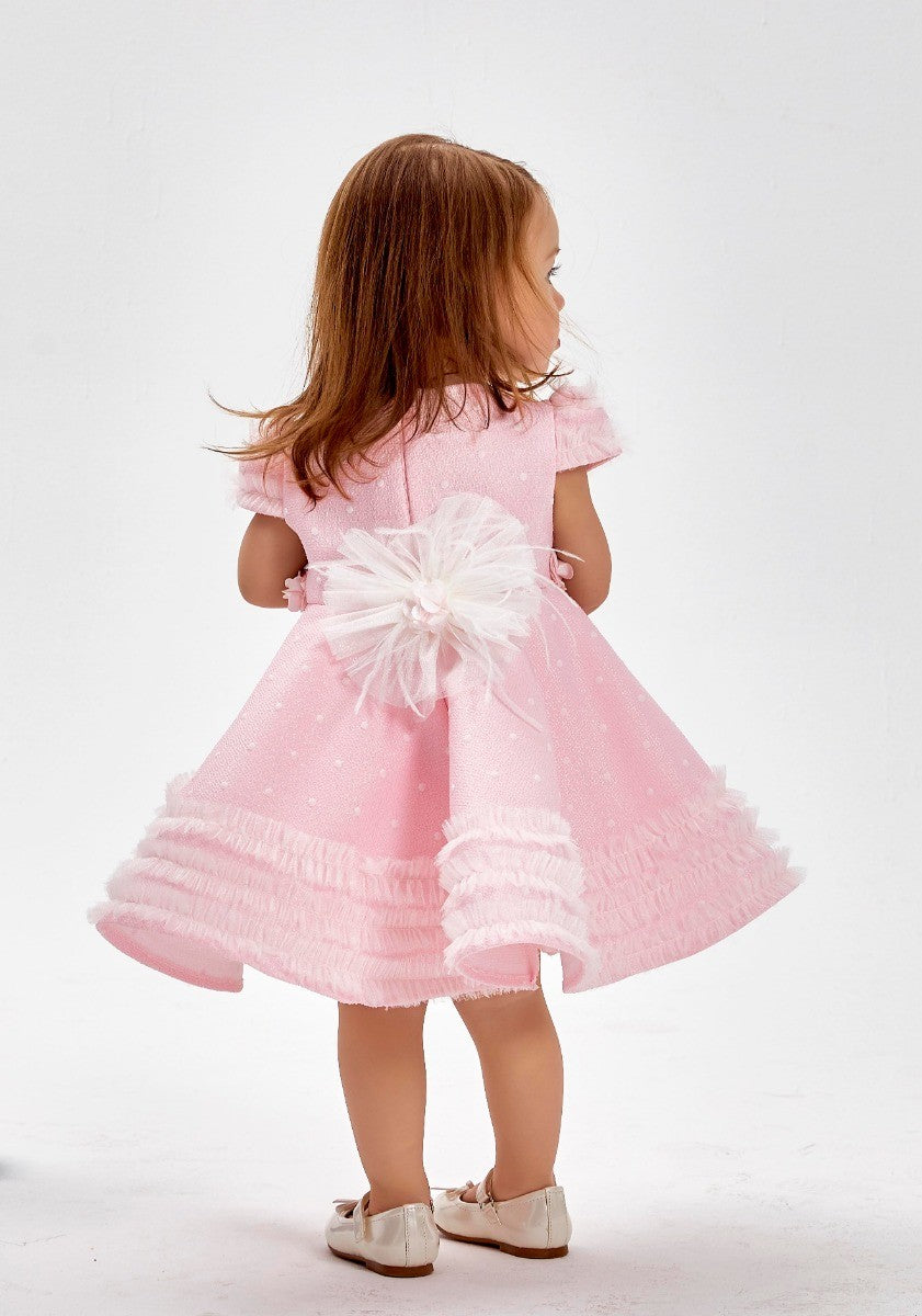 Baby Girls Short Sleeve Polka Dot Pink Dress Set - Light Pink