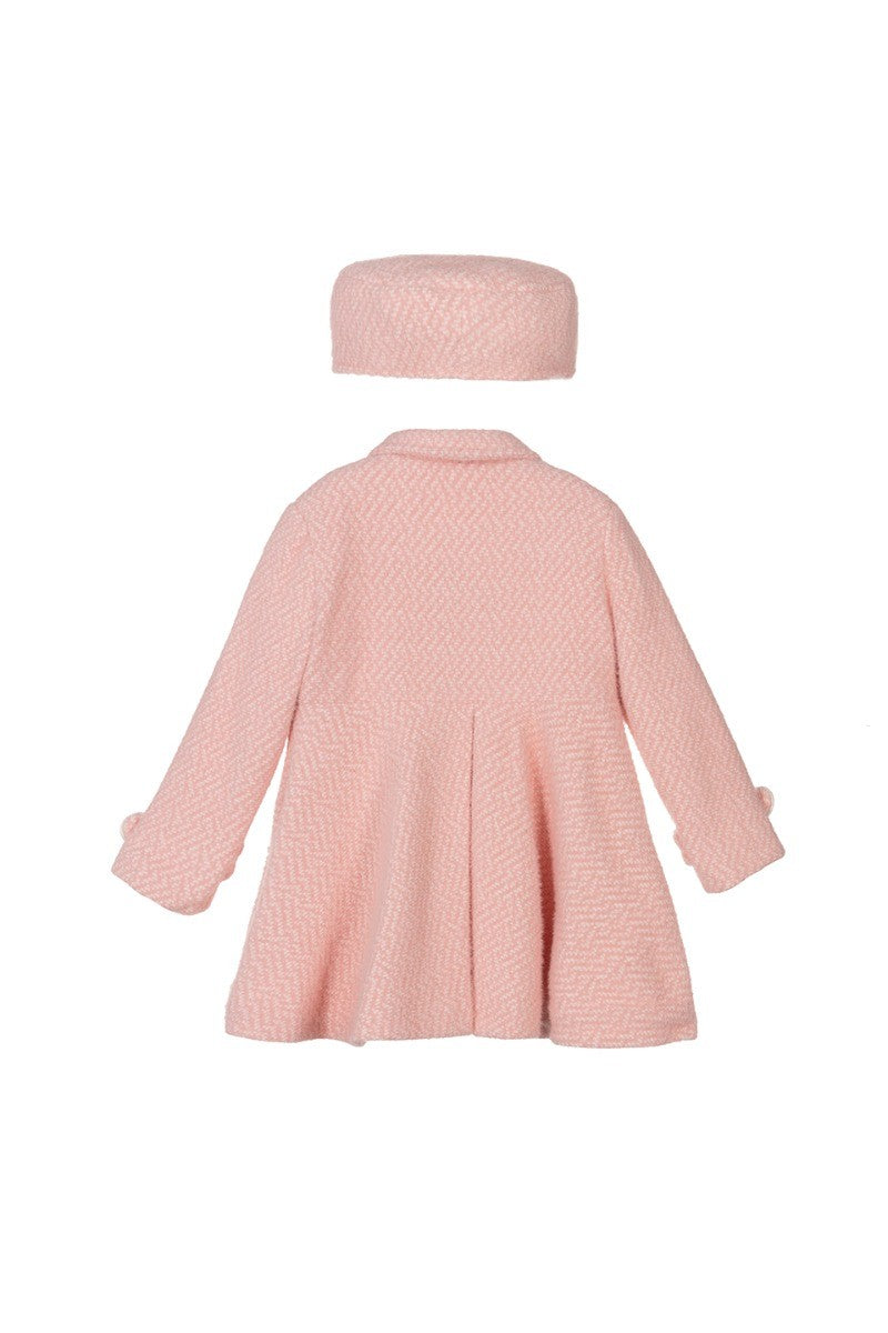 Ensemble Manteau Midi à Carreaux Double Bouton pour Filles - Rose