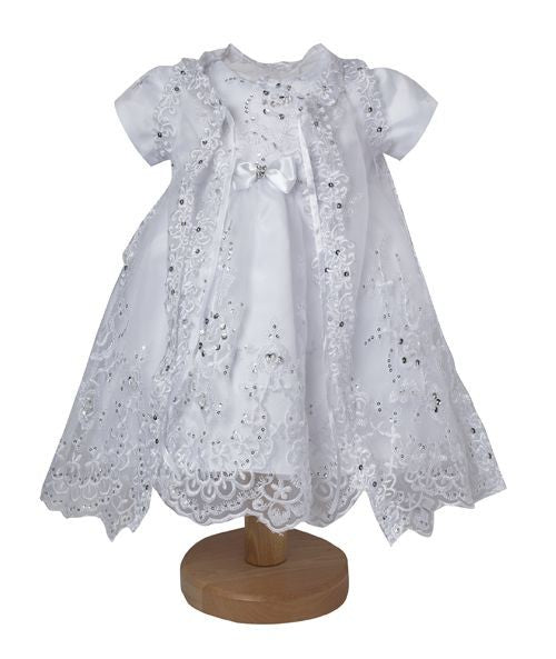 Ensemble Robe de Baptême à Paillettes Blanches pour Fillettes - L528 - Blanc