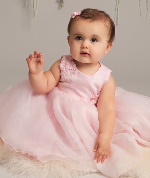 Robe en tulle avec appliqués floraux pour bébés filles - ELISE - Rose