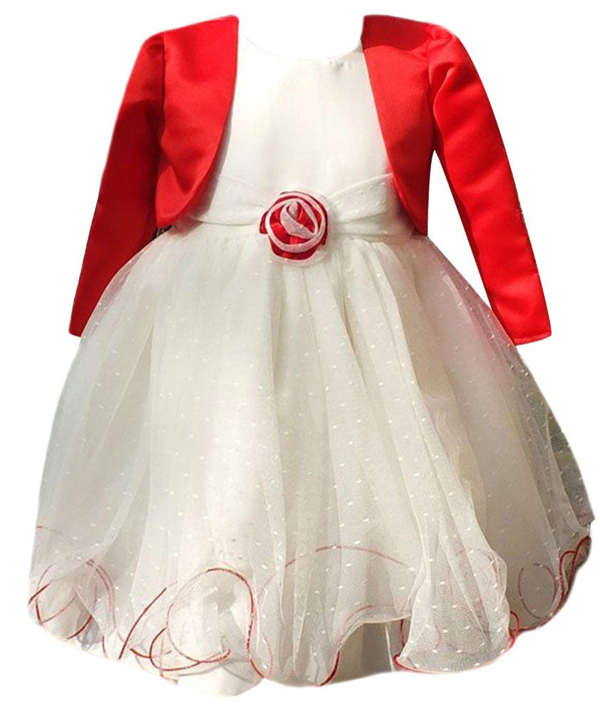 Baby Mädchen Hochzeits Tauf Bolero Kleid - Creme - Rot