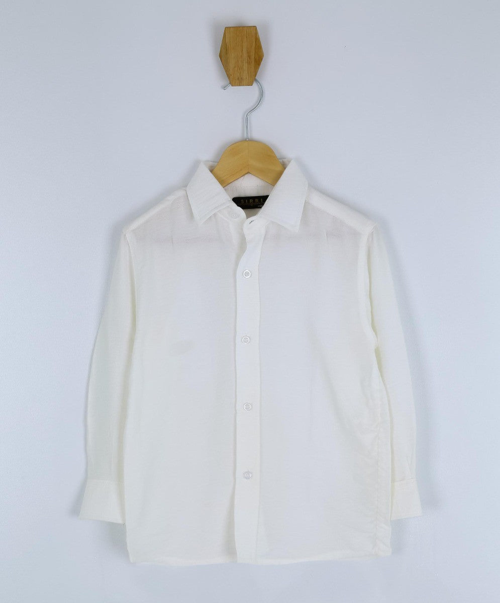 Chemise Classique en Coton et Lin pour Garçons - Ivoire Crème