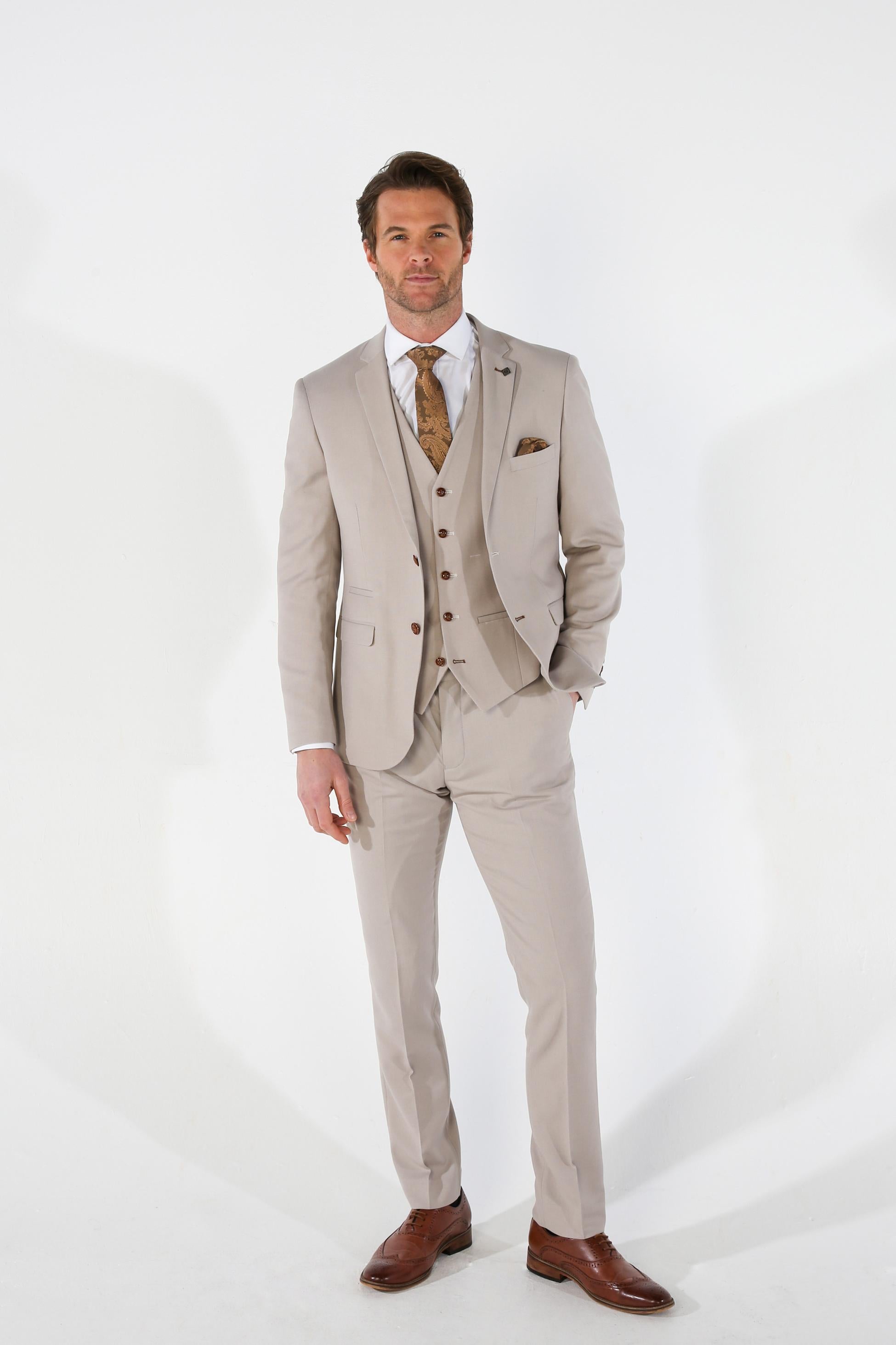 Men's Tailored Fit Formal Suit - MAYFAIR - Stone