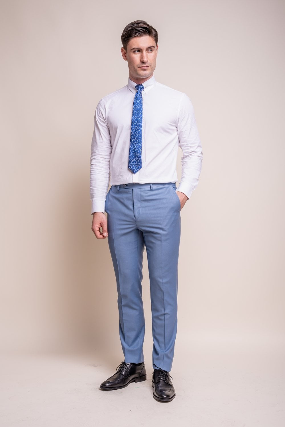 Men's Wool Blend Slim Fit Trousers- BOND - Ocean Blue