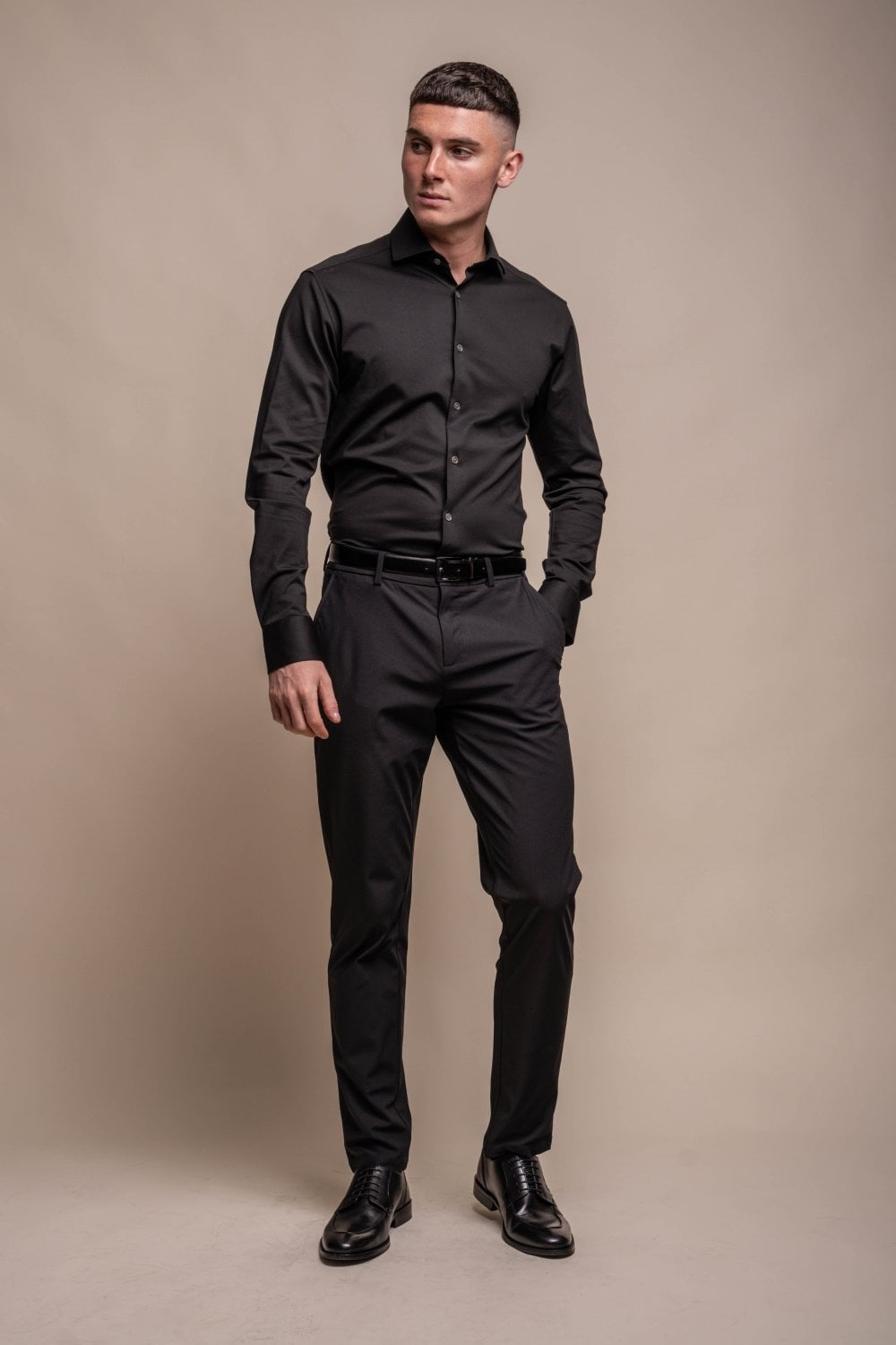 Chemise en coton ajustée à manches longues pour hommes - ASHLEY - Noir