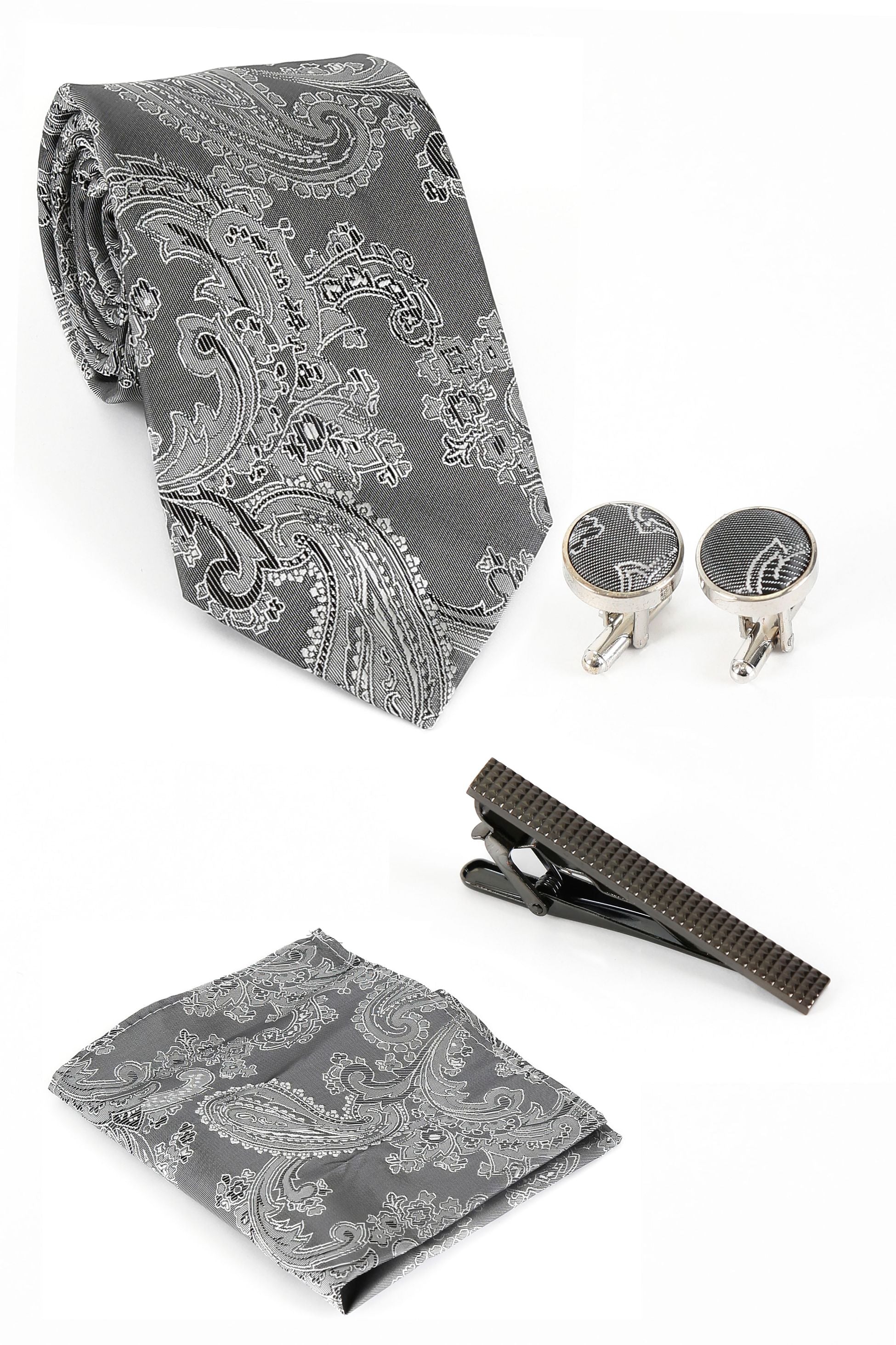 Ensemble cravate et boutons de manchette paisley pour hommes - Or