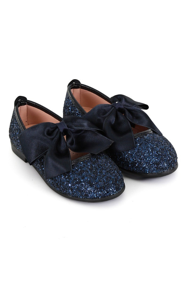 Girls Sequin Ballerina Flat Pumps - LOLA - Navy Blue