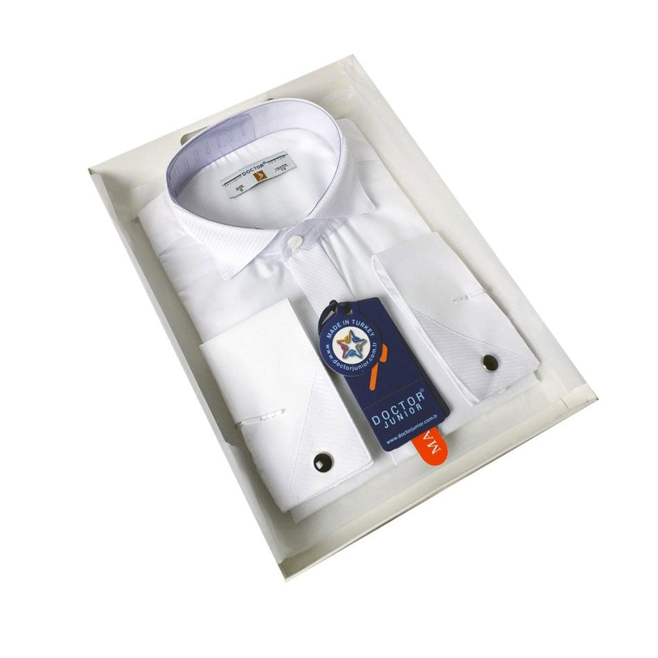 Boys Wing Collar Cufflink Shirt - ATAYAKA - White