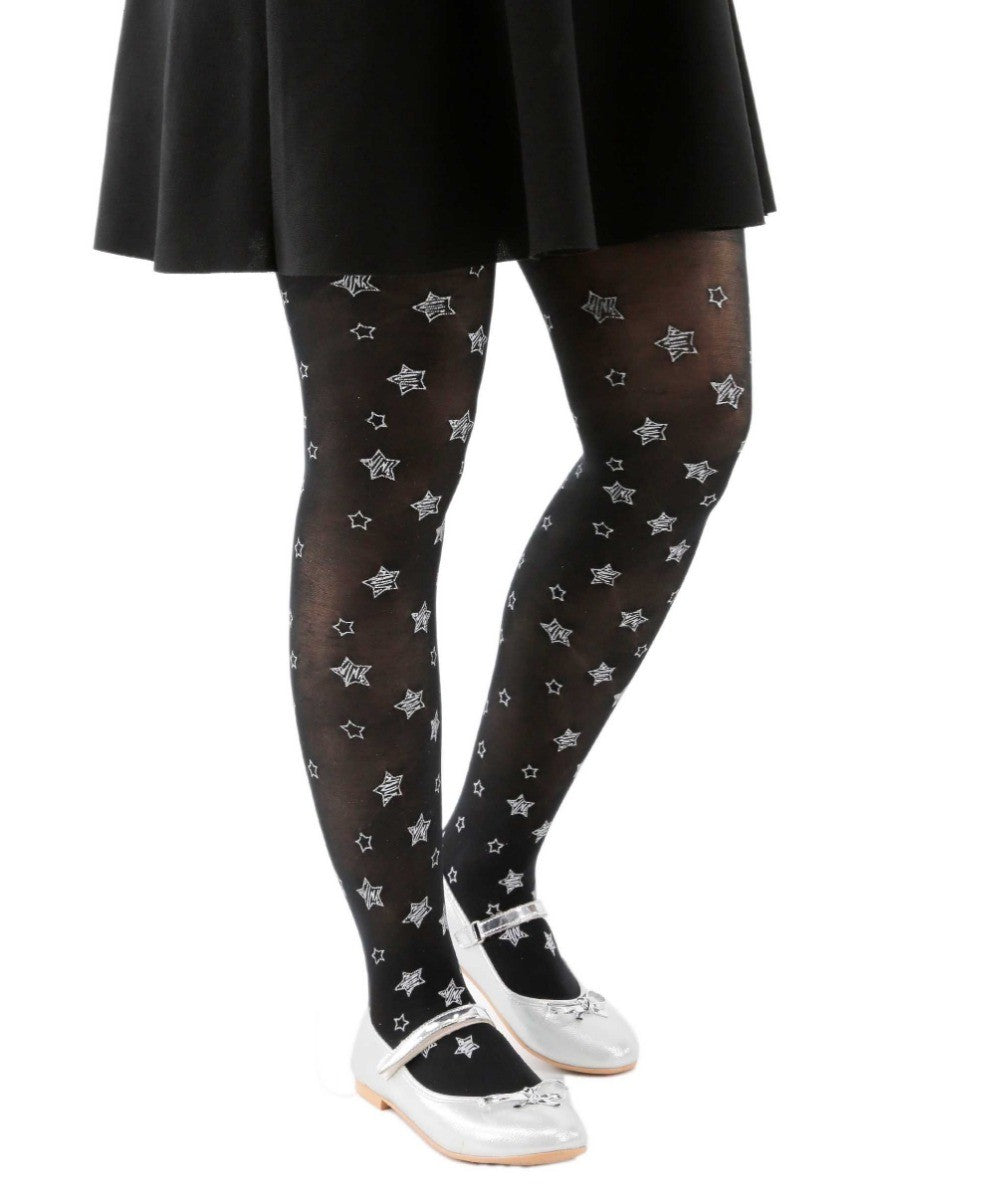 Girls Star Print Tights - RUYA - Black