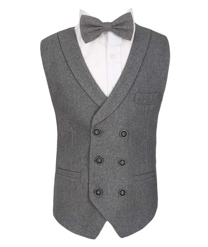 Men's and Boys Herringbone Double-breasted Waistcoat Set - Grey