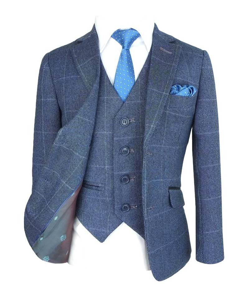 Costume en Tweed à Carreaux Exclusif Bleu pour Garçons - Bleu