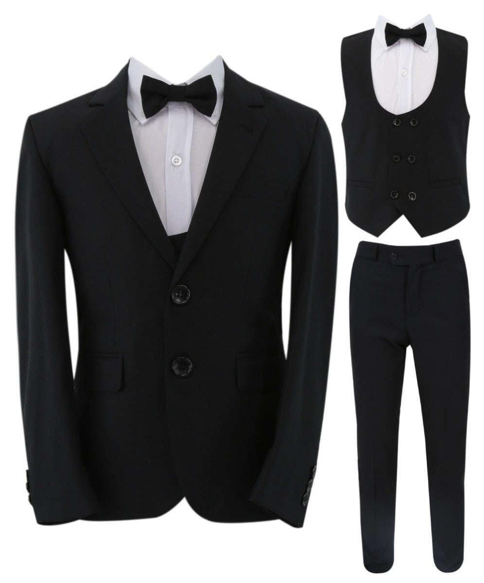 Boys Slim Fit 7 Piece Full Suit Set - Kenny - Black