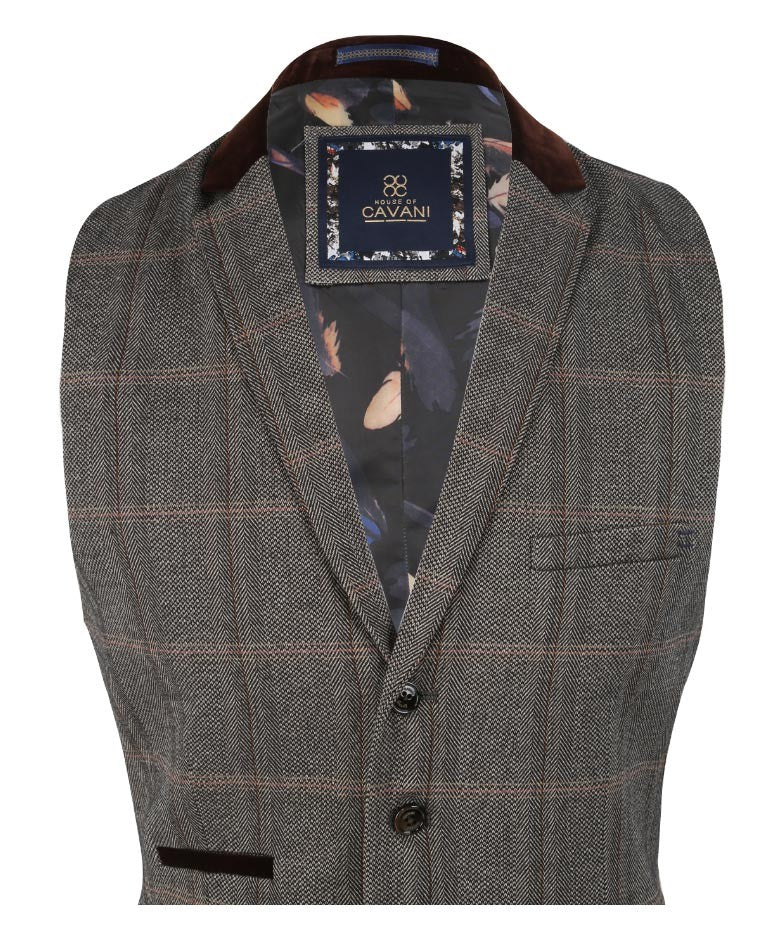 Gilet de costume rétro en tartan pour hommes - Connall Brown - Marron