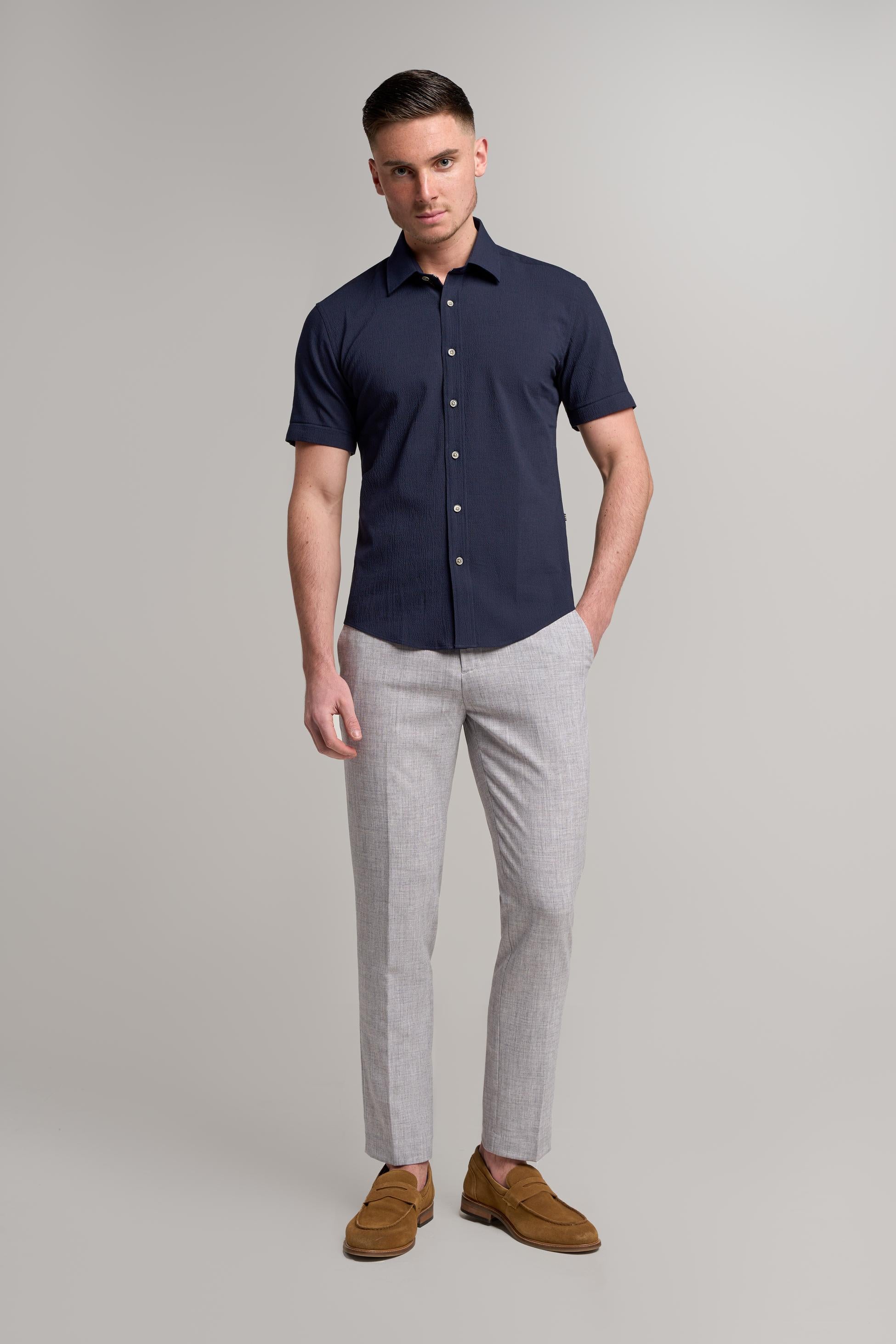 Chemise Texturée en Coton Slim Fit pour Homme - KAI - Bleu Marine