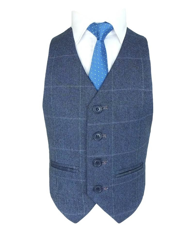 Costume en Tweed à Carreaux Exclusif Bleu pour Garçons - Bleu