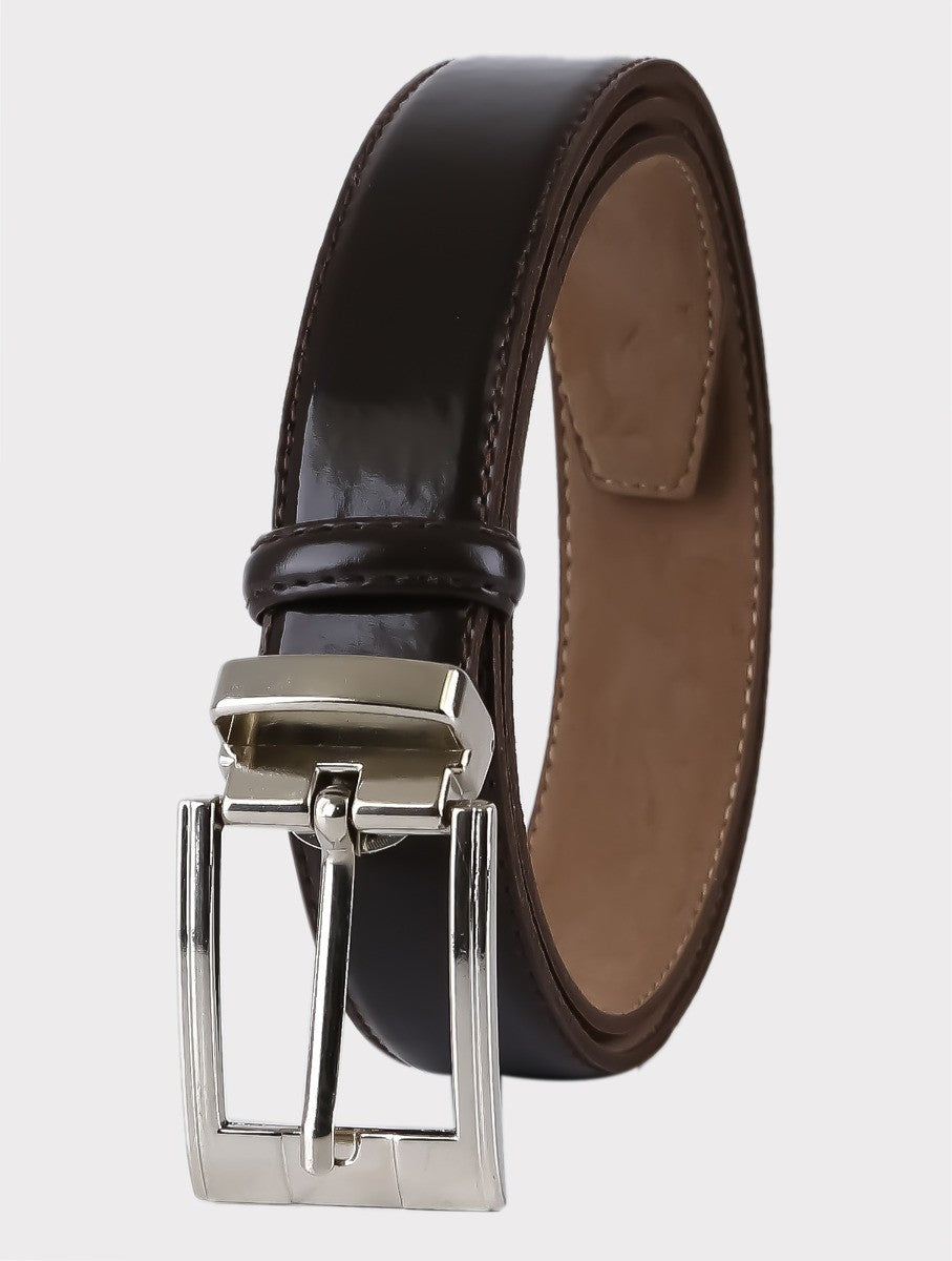 Ceinture en Cuir Brillant pour Garçons - Marron Foncé