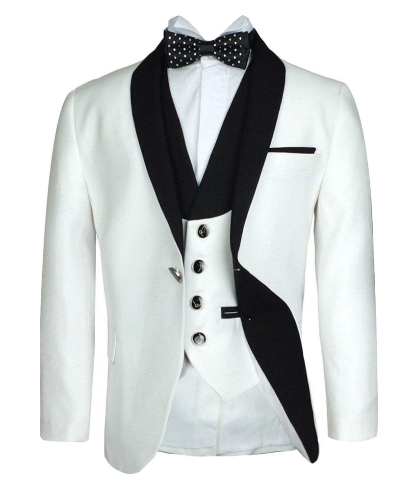 Boys Exclusive Piping Tuxedo Suit - White - Black