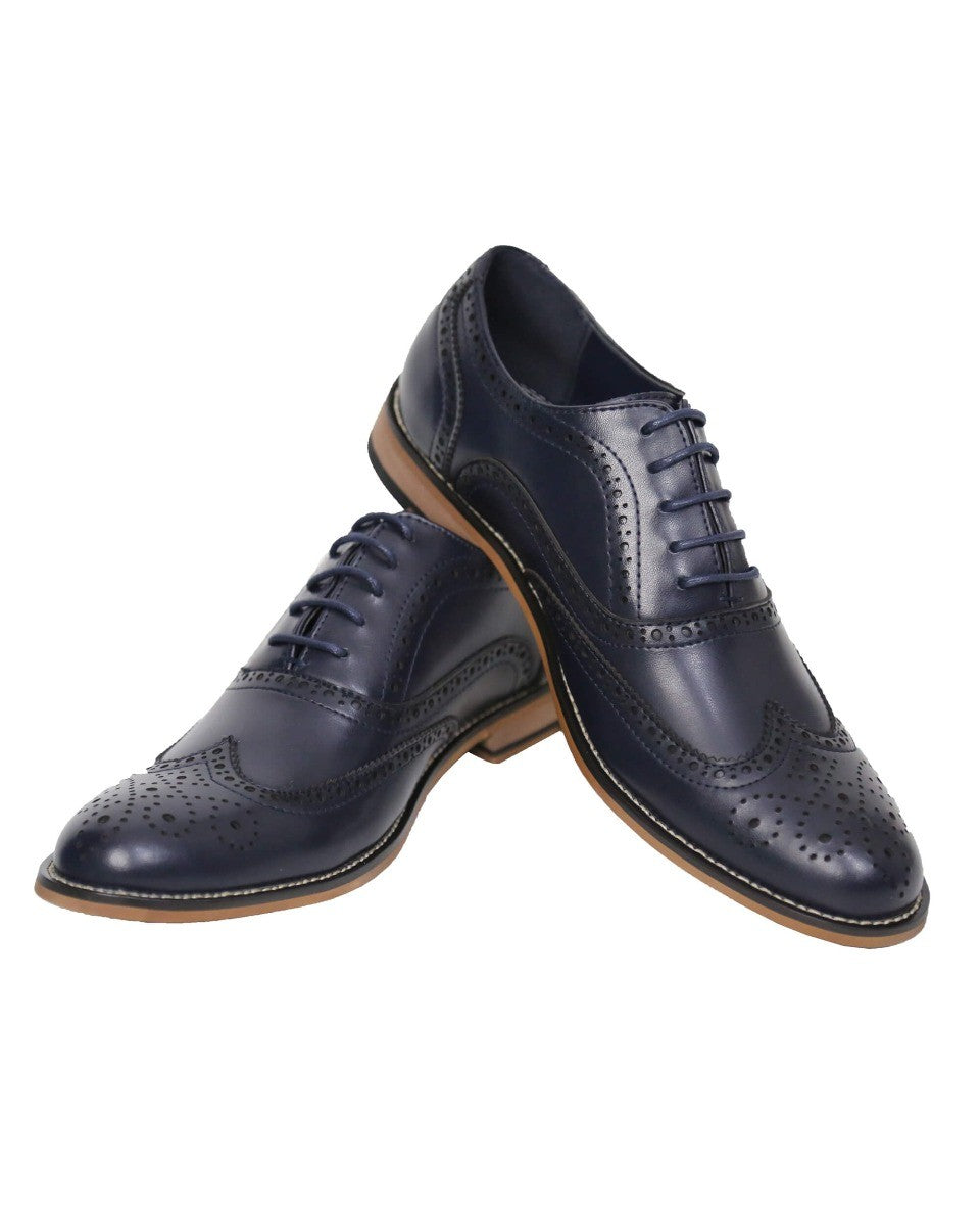 Herren Schnürsenkel Leder Brogue Schuhe - OXFORD - Marineblau