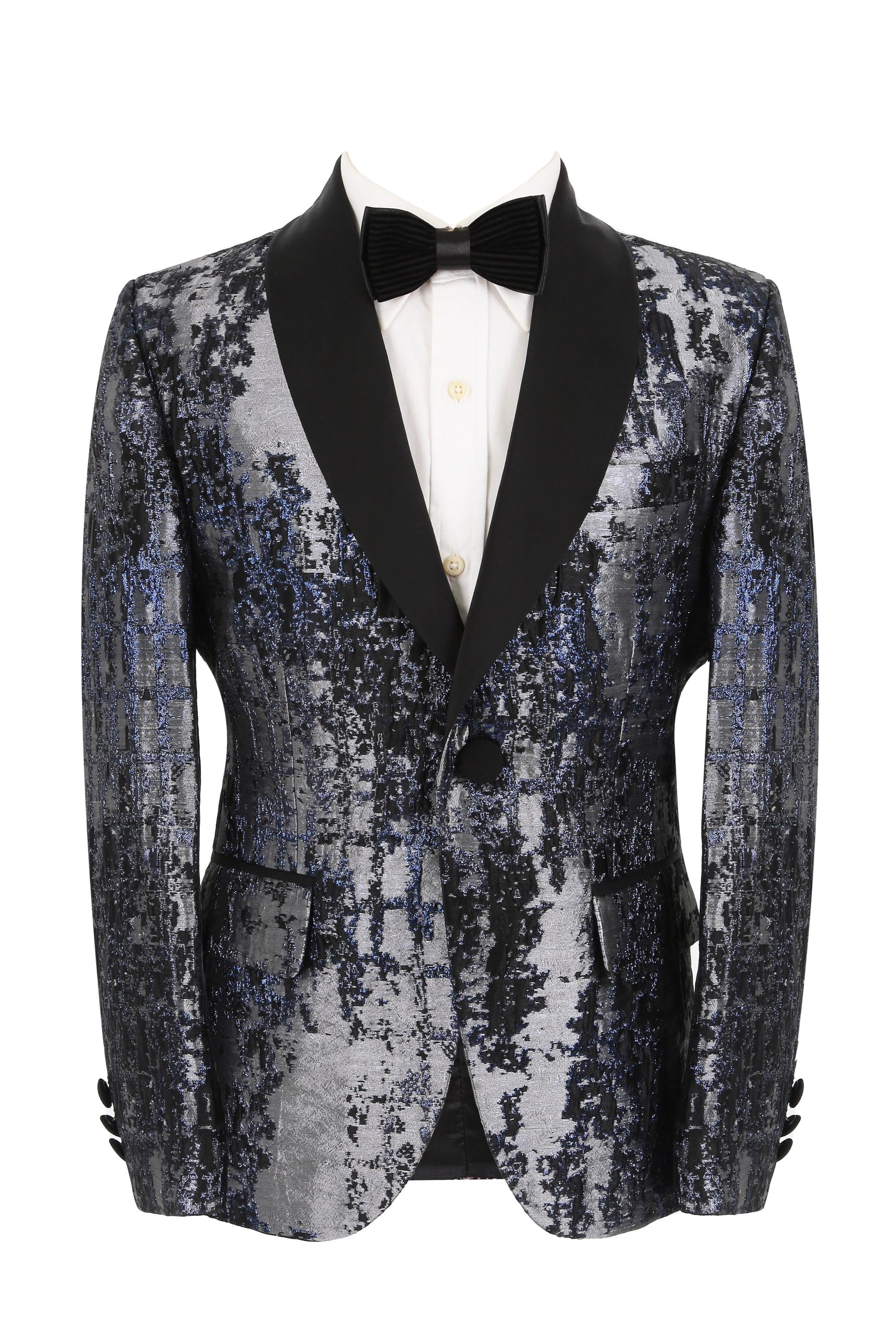 Jungen Glitzerndes Gemustertes Tuxedo Anzug - Schwarz - Silber