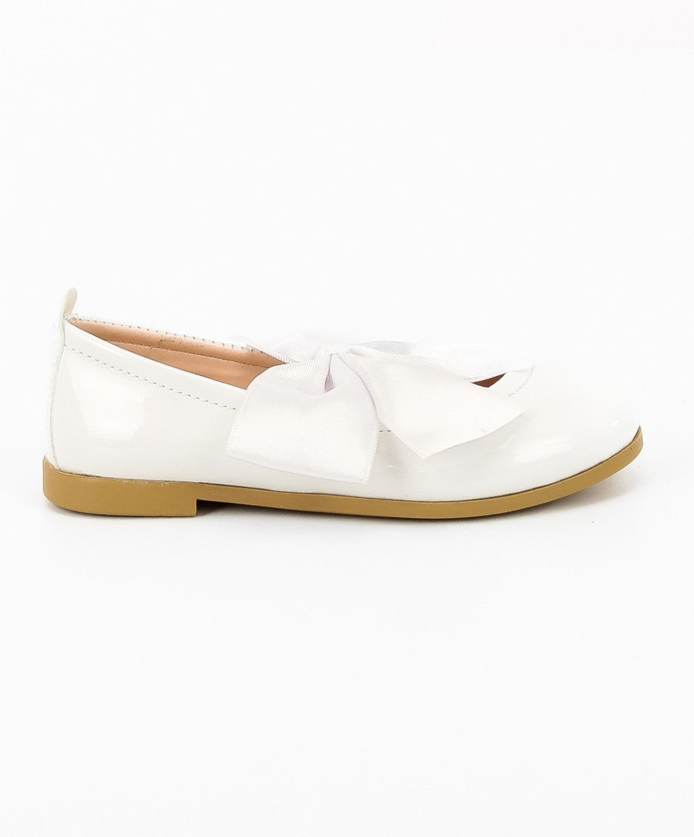 Girls White Flat Patent Mary Jane Shoes - ELENA - White