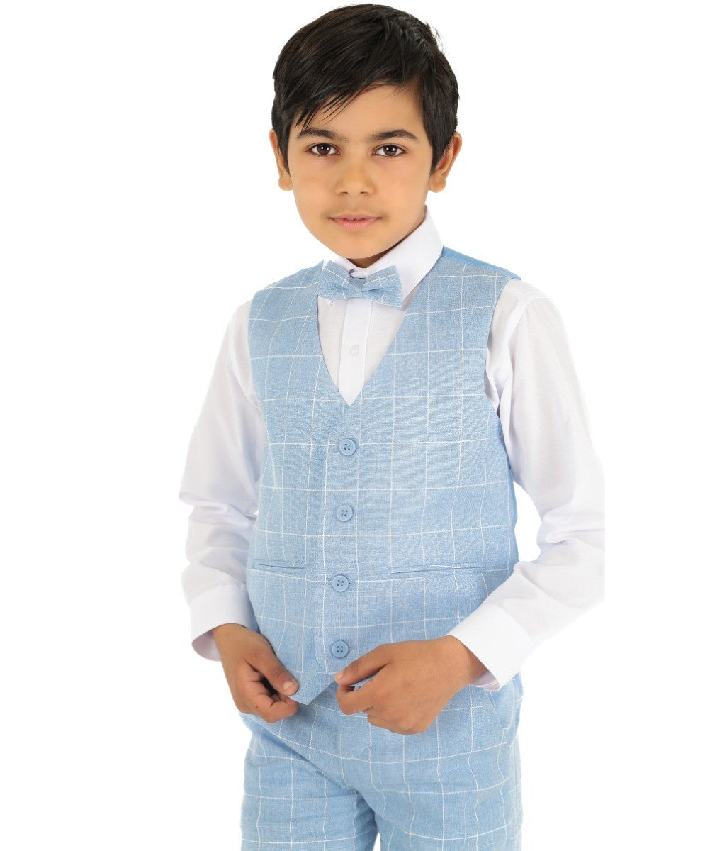 Ensemble Gilet à Carreaux Windowpane Bleu pour Garçons - E-SAM - Bleu