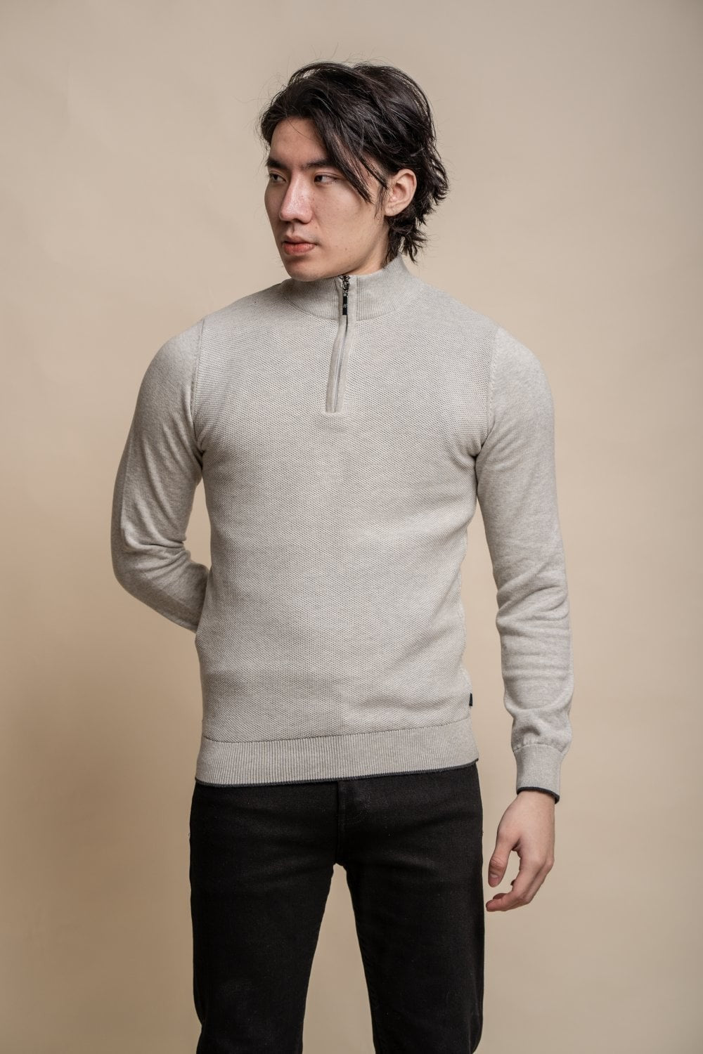 Herren Halbzip Baumwoll Pullover - KYLE - Grau