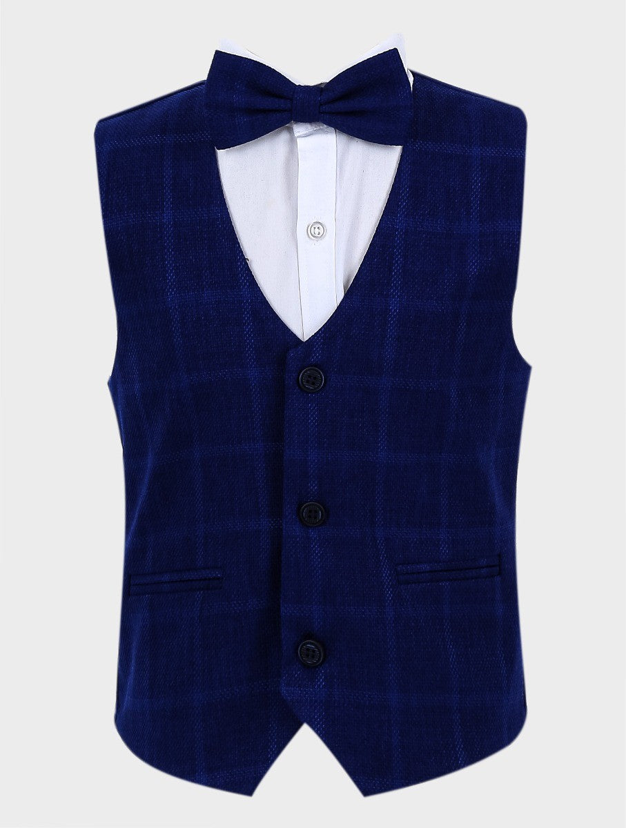 Gilet en Tweed à Carreaux Windowpane pour Garçons - Bleu Marine