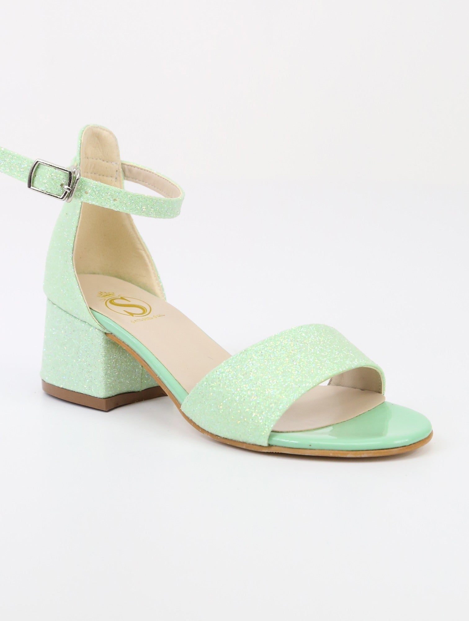 Sandales à Bloc Talon avec Bride à la Cheville pour Filles - SPARKLE - Vert