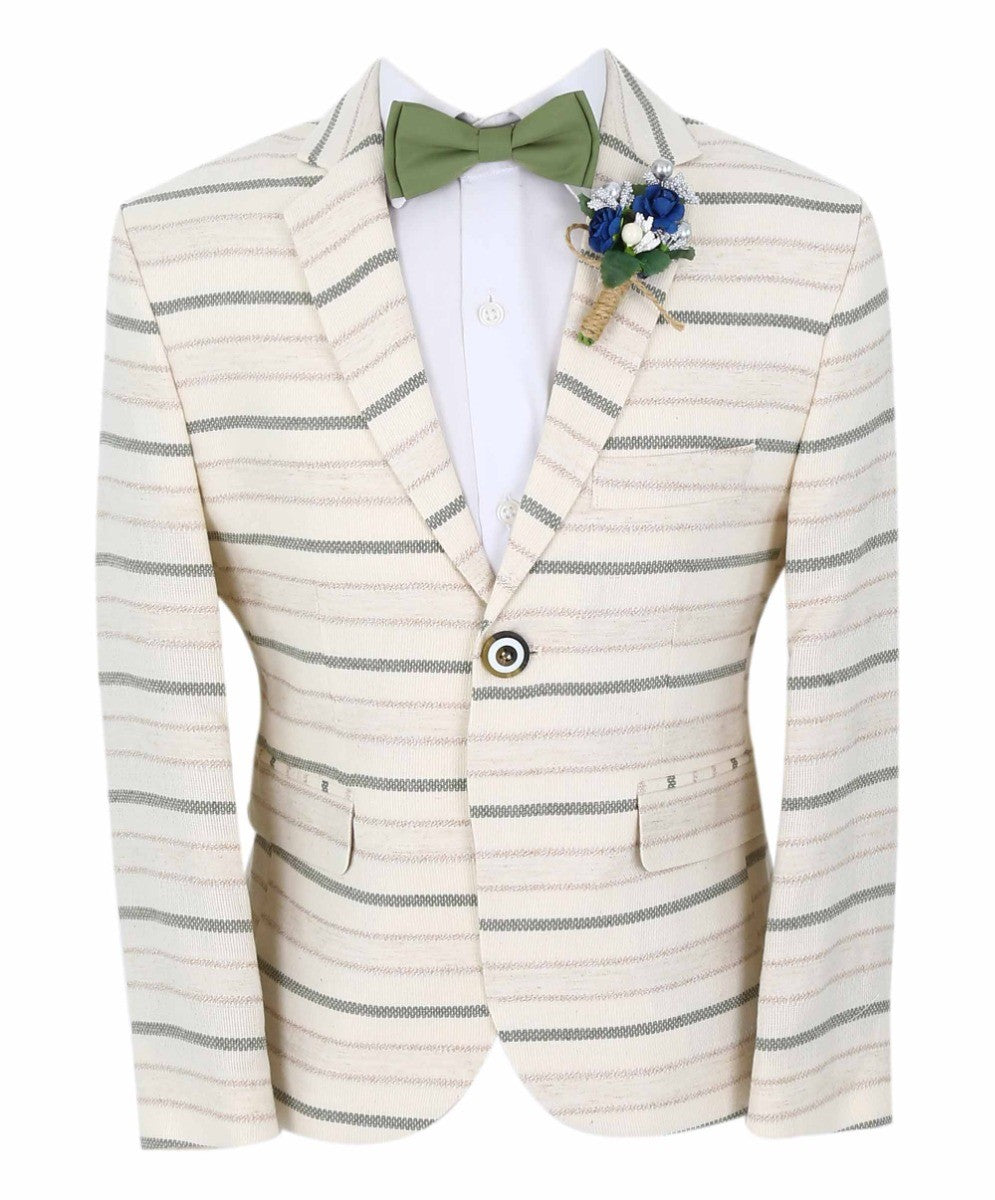 Blazer à Rayures Slim Fit pour Garçons - Beige - Vert