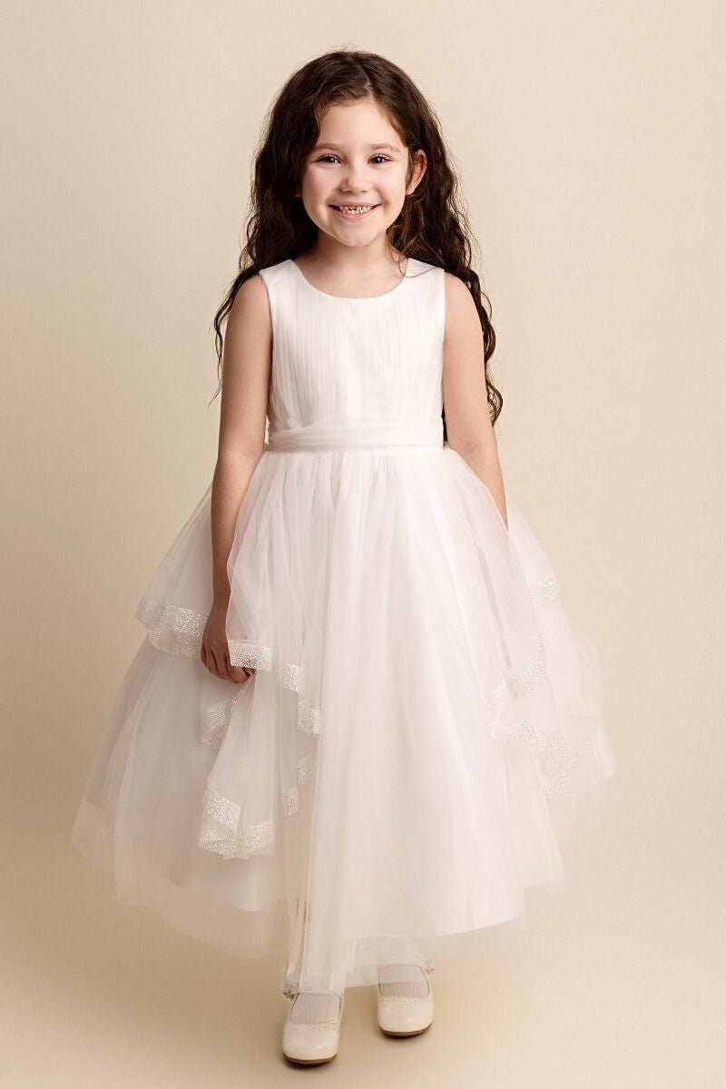 Babies and Girls Pleated Ivory Lace Dress - SABRINA - Ivory