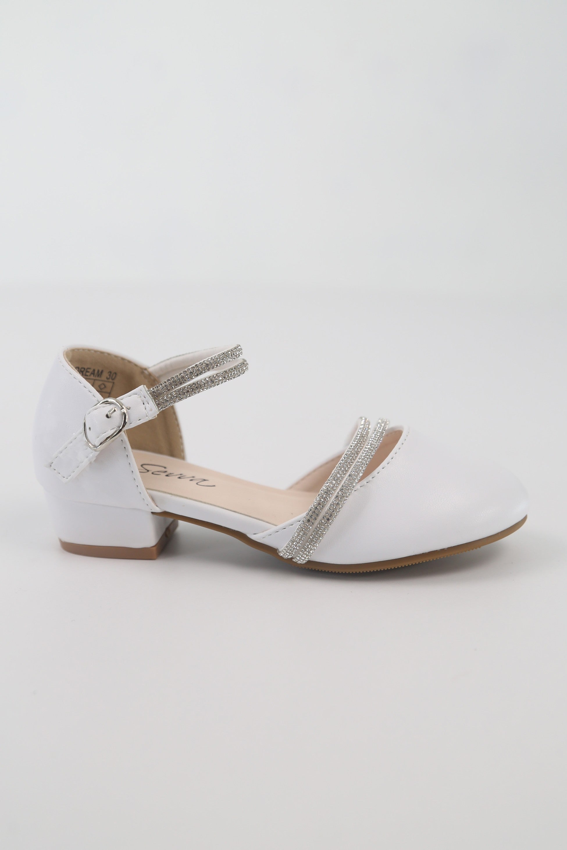 Chaussures à Talon Bas avec Bride à Strass pour Filles - DREAM - Blanc