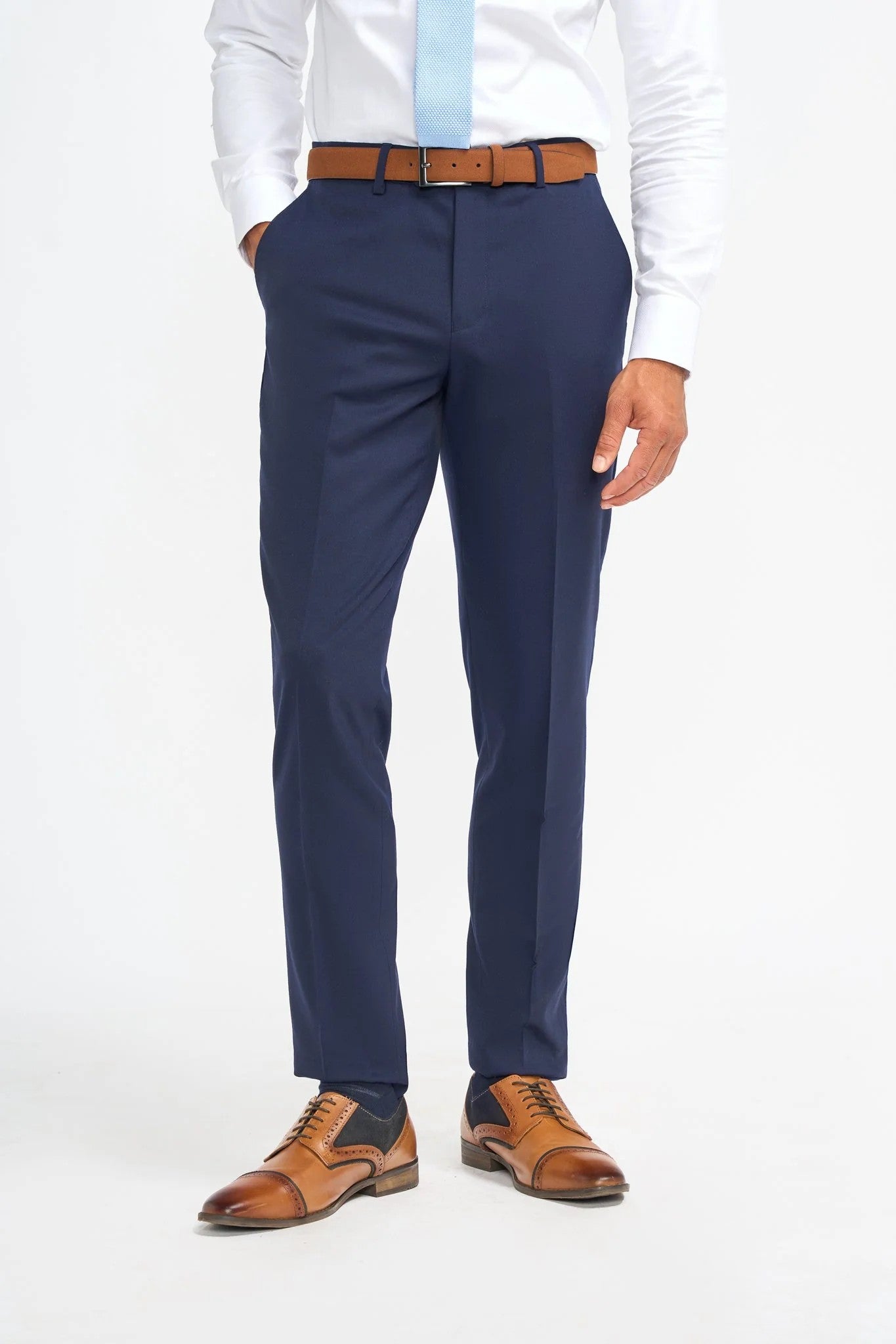 Pantalons formels en laine ajustés pour hommes - James - Bleu Marine