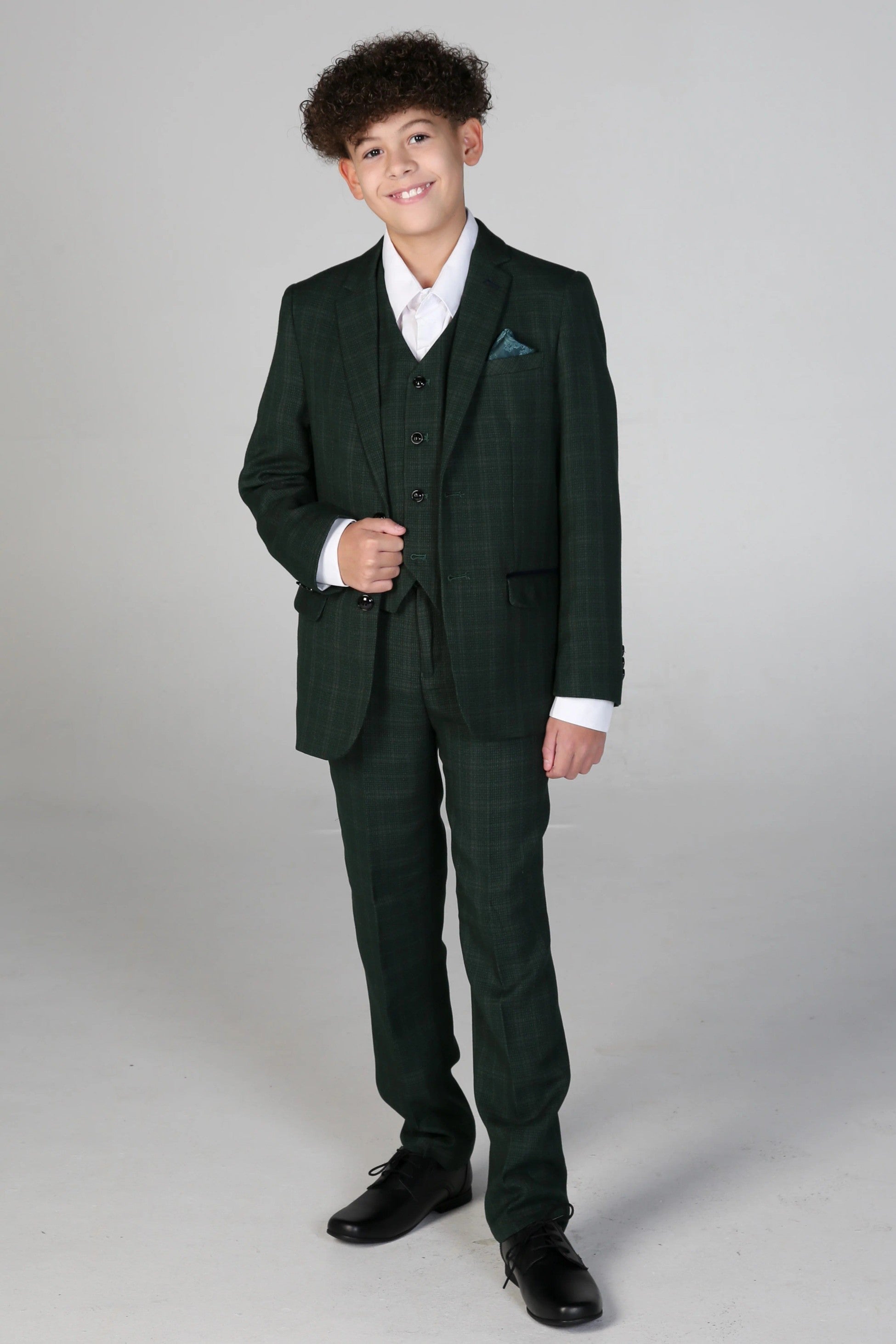 Boys’ Tailored Fit Tweed Check Suit – LEO - Green