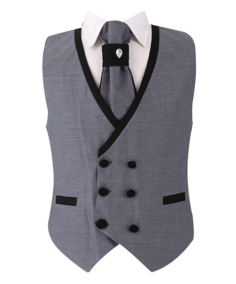 Jungen Slim Fit Piping Grauer Tuxedo Anzug - Grau