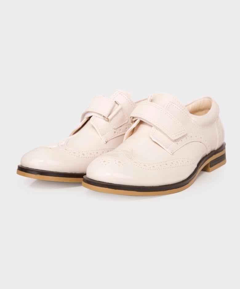 Jungen Patent Brogue Klettverschluss Formelle Schuhe - Elfenbein-Creme