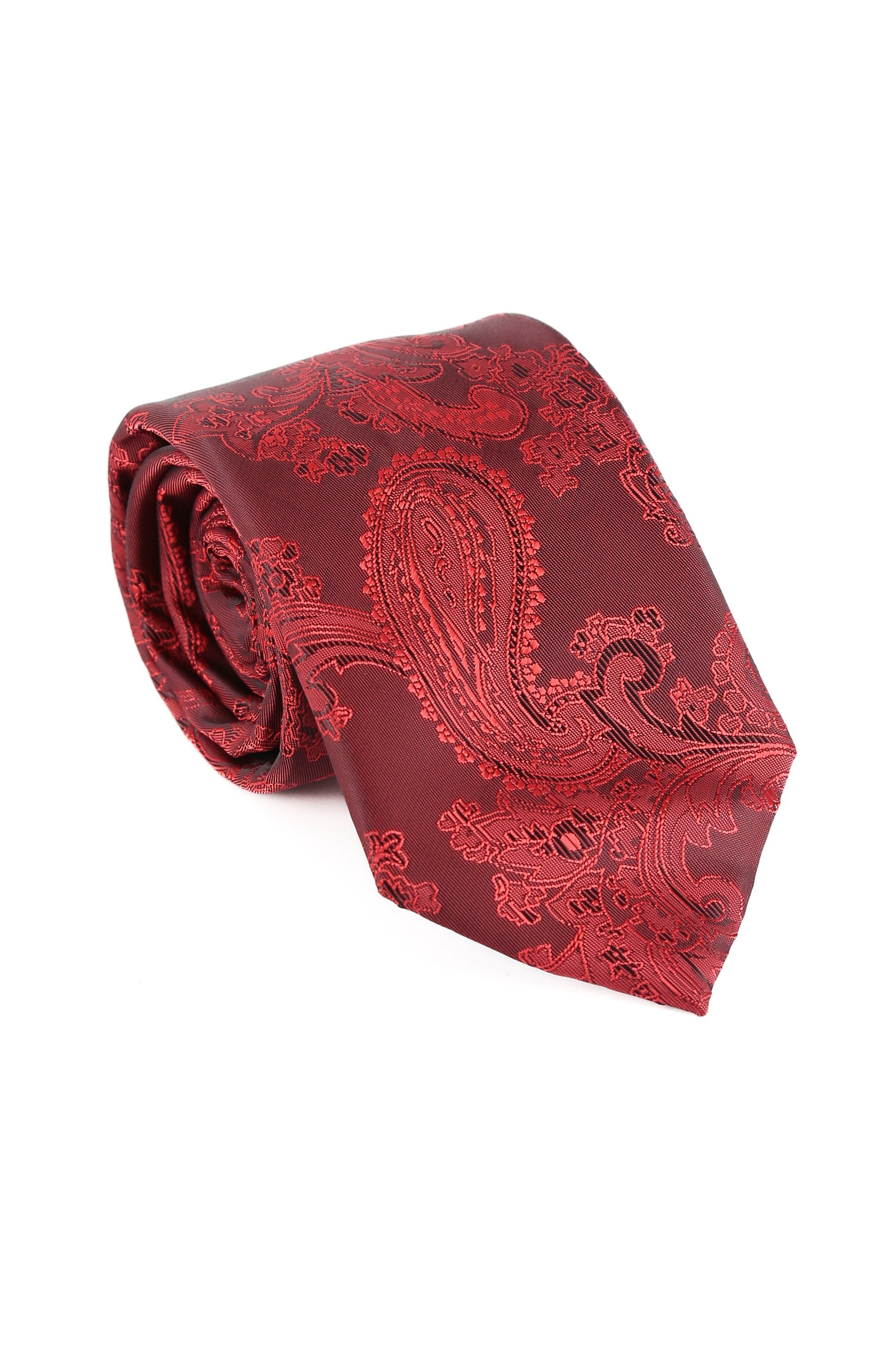 Ensemble cravate et boutons de manchette paisley pour hommes - Rouge