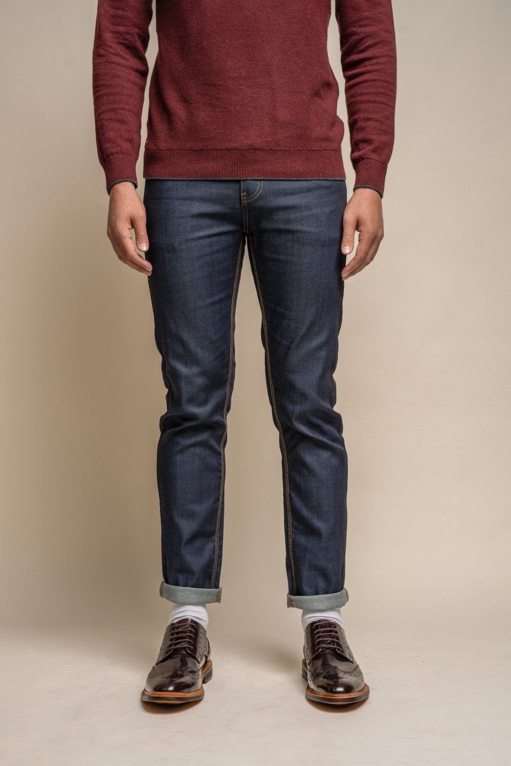 Men's Stretch Slim Fit Jeans - COLE RAW - Navy Blue