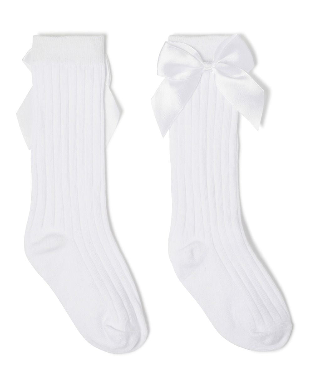 Chaussettes Genoux Hauts à Nœud pour Filles - LARA - Ivoire