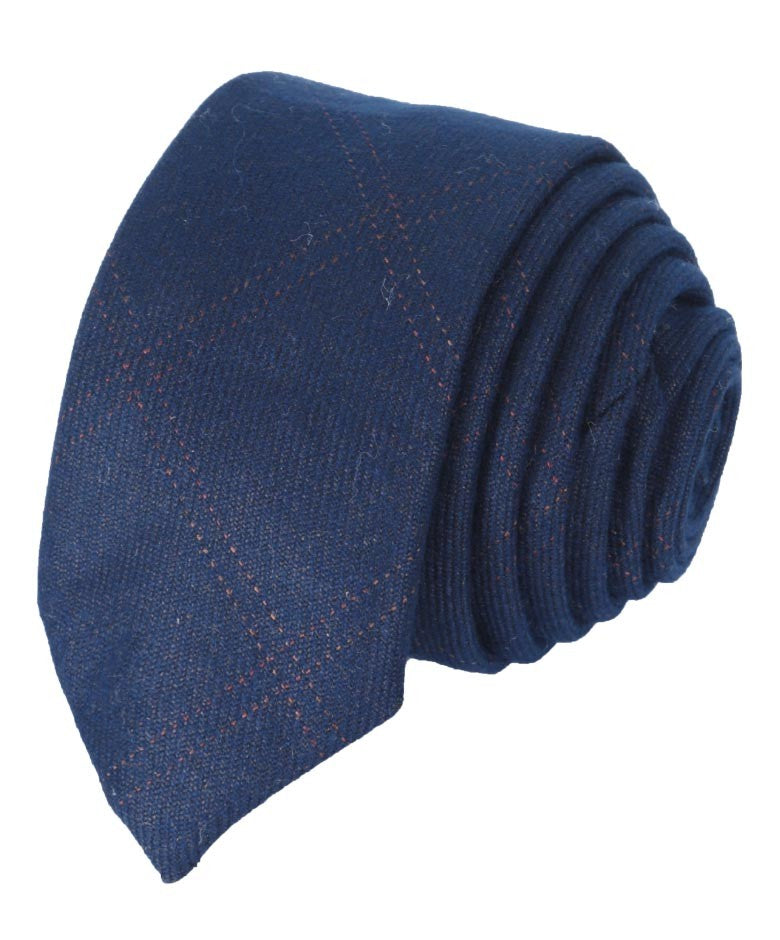 Ensemble Cravate Fine en Tweed à Carreaux pour Garçons et Hommes - Bleu Marine