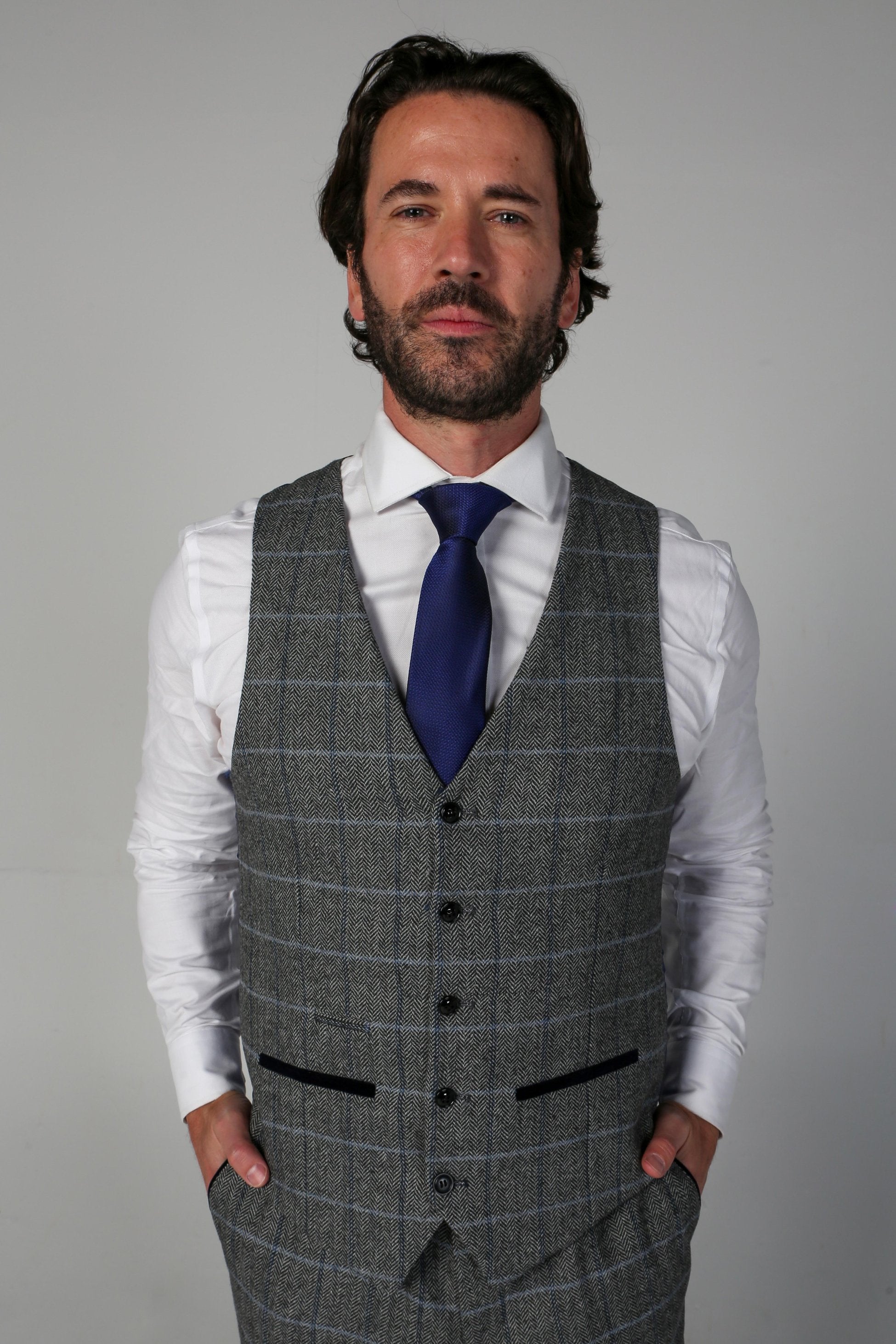 Gilet Retro en Tweed à Motif Windowpane pour Homme - HARRIS - Gris