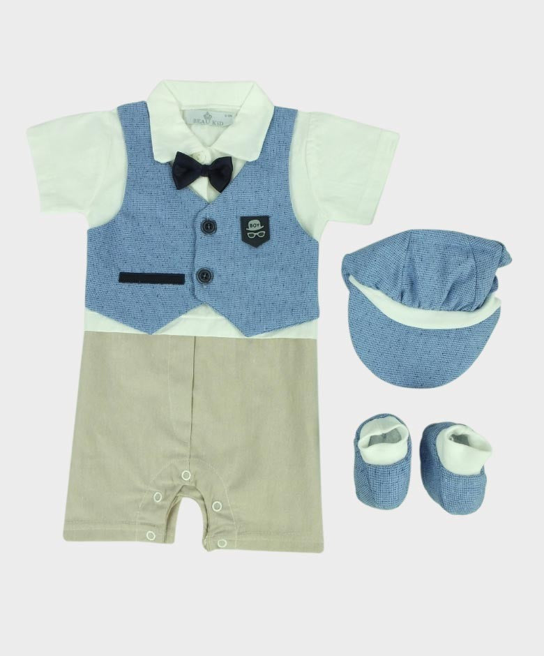 Baby Jungen Casual Overalls 3-teiliges Set - Blau - Beige