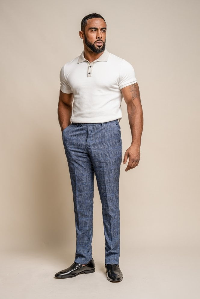 Pantalon bleu ajusté à carreaux pour hommes - PHANTOM - Bleu