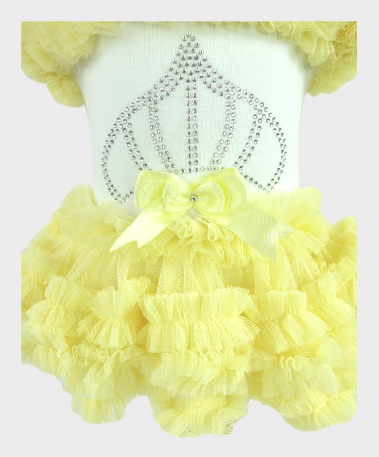 Bodysuit Tutu en Tulle et Coton pour Fillettes - Jaune Citron