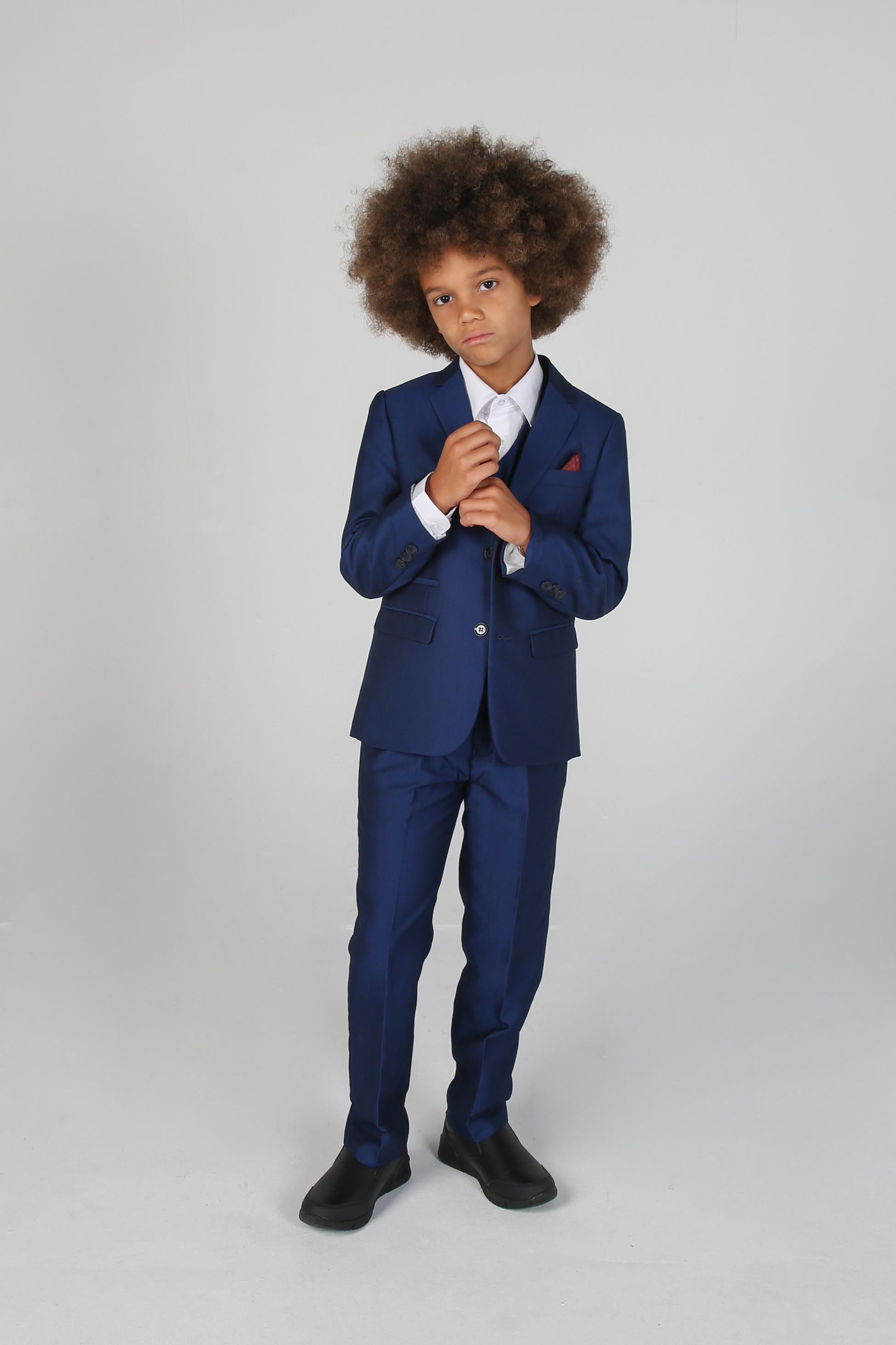 Boys Tailored Fit Sheen Effect Blue Suit - KINGSLEY - Royal Blue