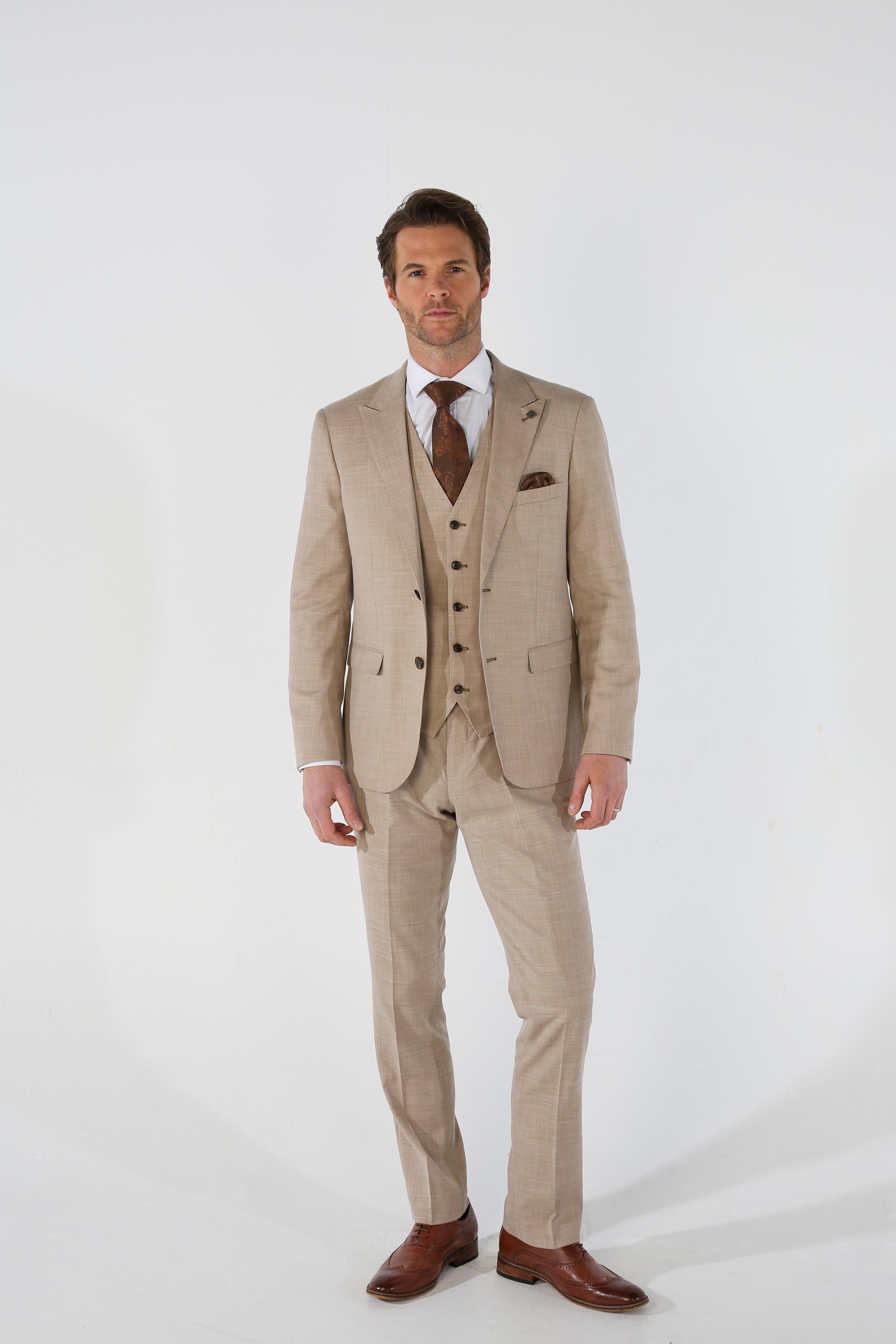 Costume à Motif Check Tailleur pour Homme - KURT - Beige