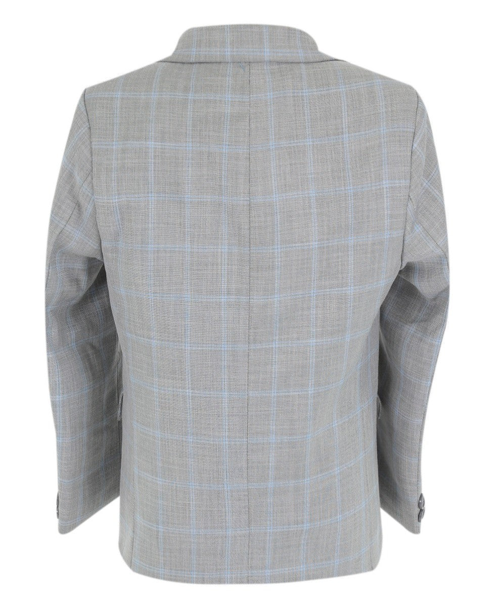 Ensemble Costume à Carreaux Windowpane 6 Pièces pour Garçons - Gris