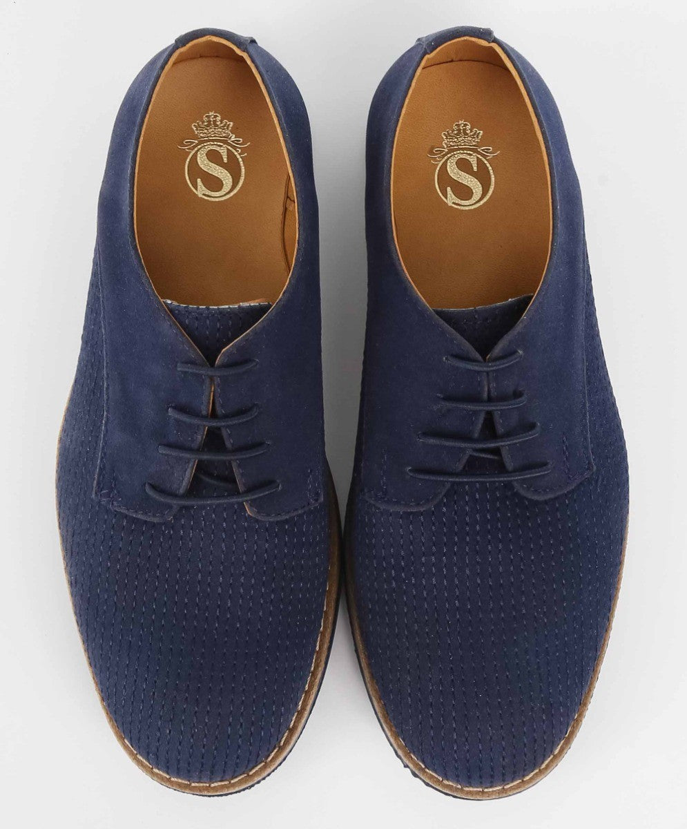 Boys Suede Lace Up Formal Shoes - Navy Blue