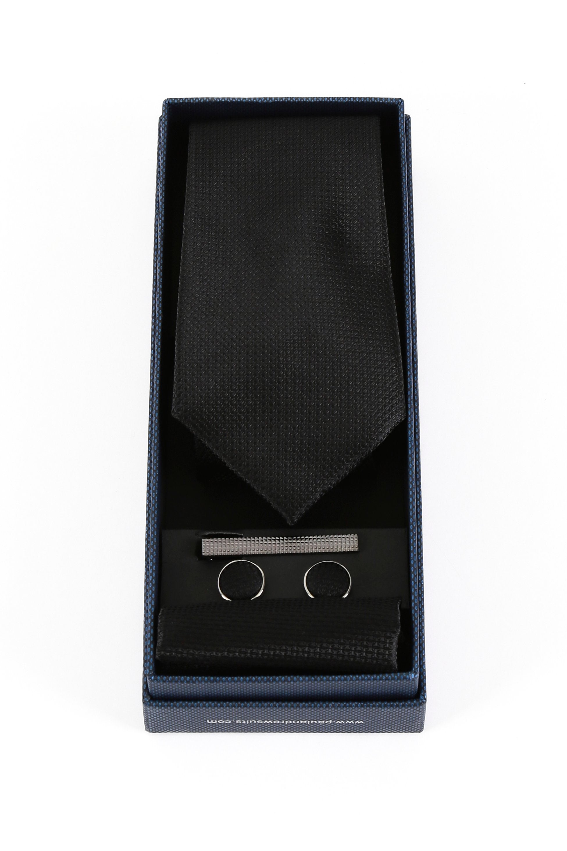 Men's Textured Tie & Cufflinks Set - Black